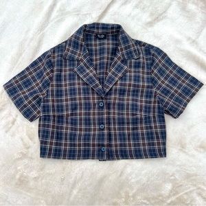 NWOT Navy Plaid Vivian Button-Up Top